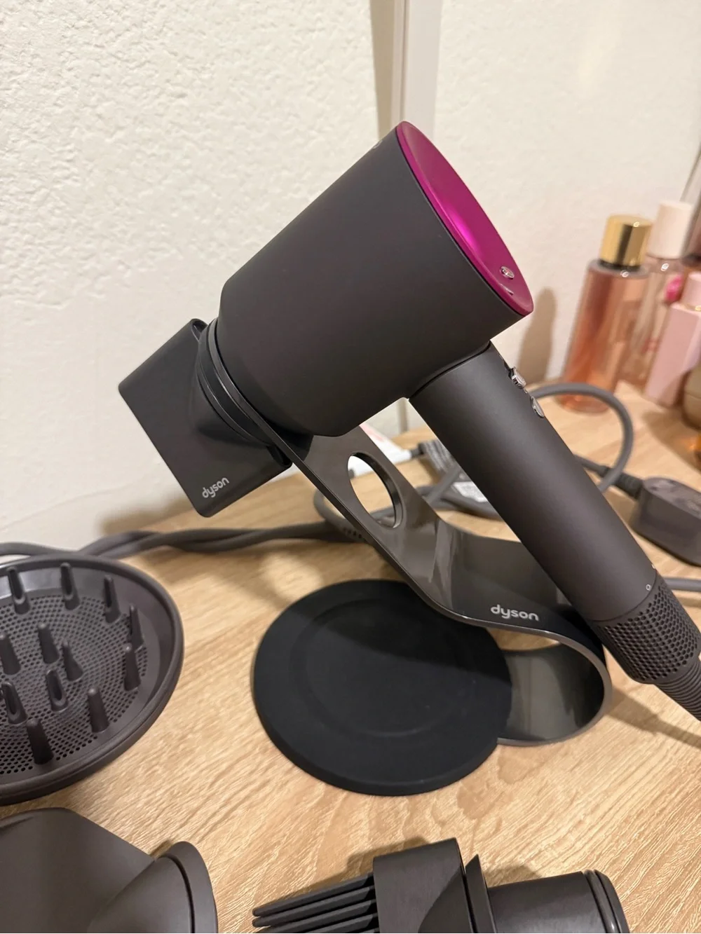 Authentic Pink & Grey Dyson Supersonic Hair Dryer with Styling Attachments